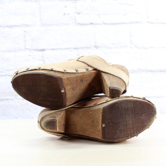 SANITA Brown Leather Wood Heel Backless Ankle Stra - Picture 9 of 9